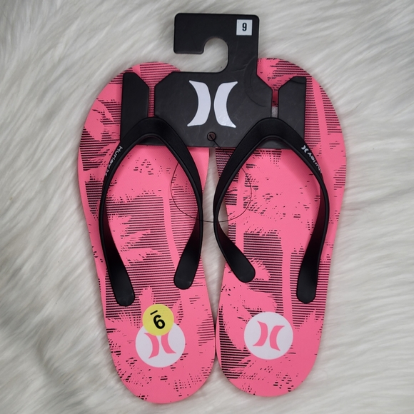 Hurley Other - Hurley Neon Pink/Black Tropical Palm Trees Flip Flops Mens Sz 9 NWT